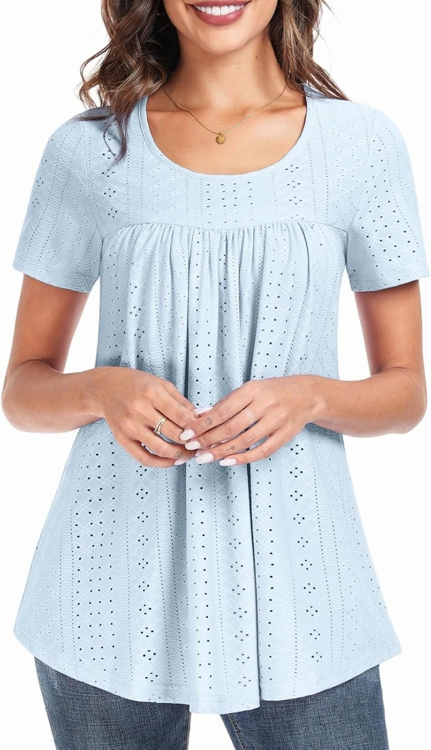Women's Tunic Tops Loose Fit Short Sleeve Shirts Crew Neck Summer Casual Tops