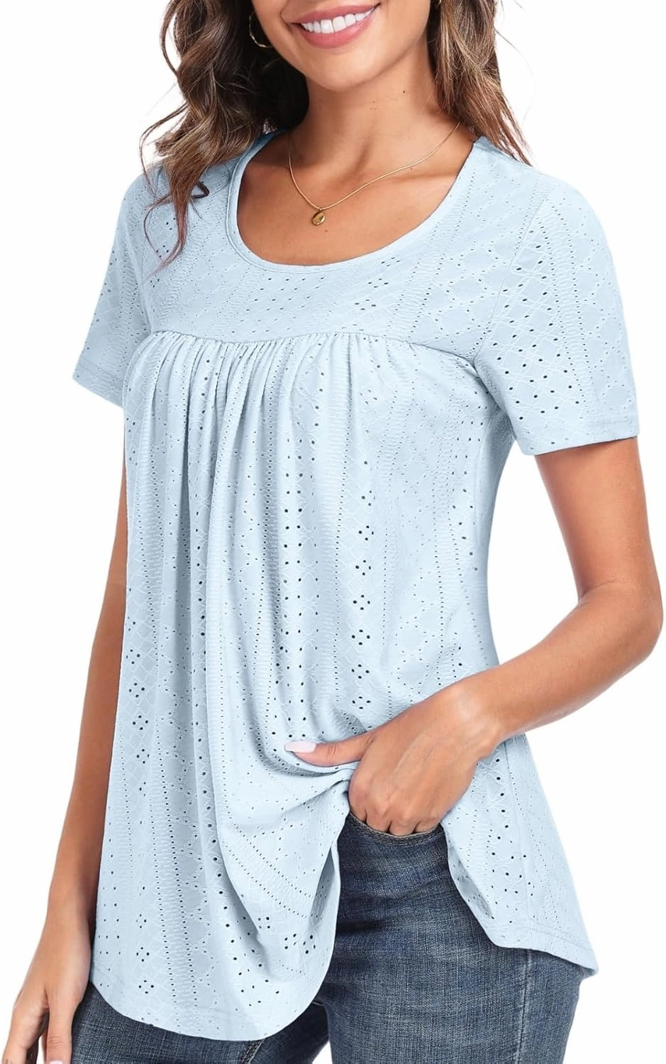 Women's Tunic Tops Loose Fit Short Sleeve Shirts Crew Neck Summer Casual Tops
