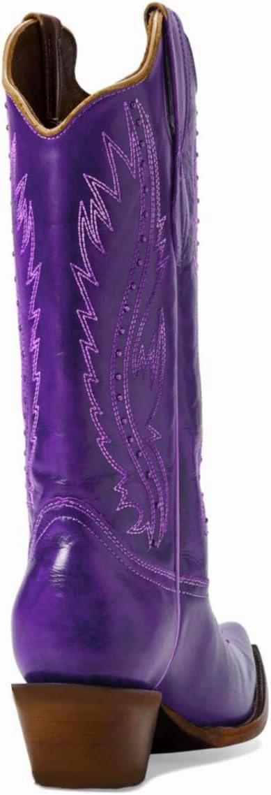 Women Vintage Embroidered Cowboy Boots Knee High Western Boots Chunky Stacked Heel Pointed Square Toe Mid Calf Cowgirl Boots Metallic Matte Pull On V Cut Fall Boot Exotic 4-11 M US