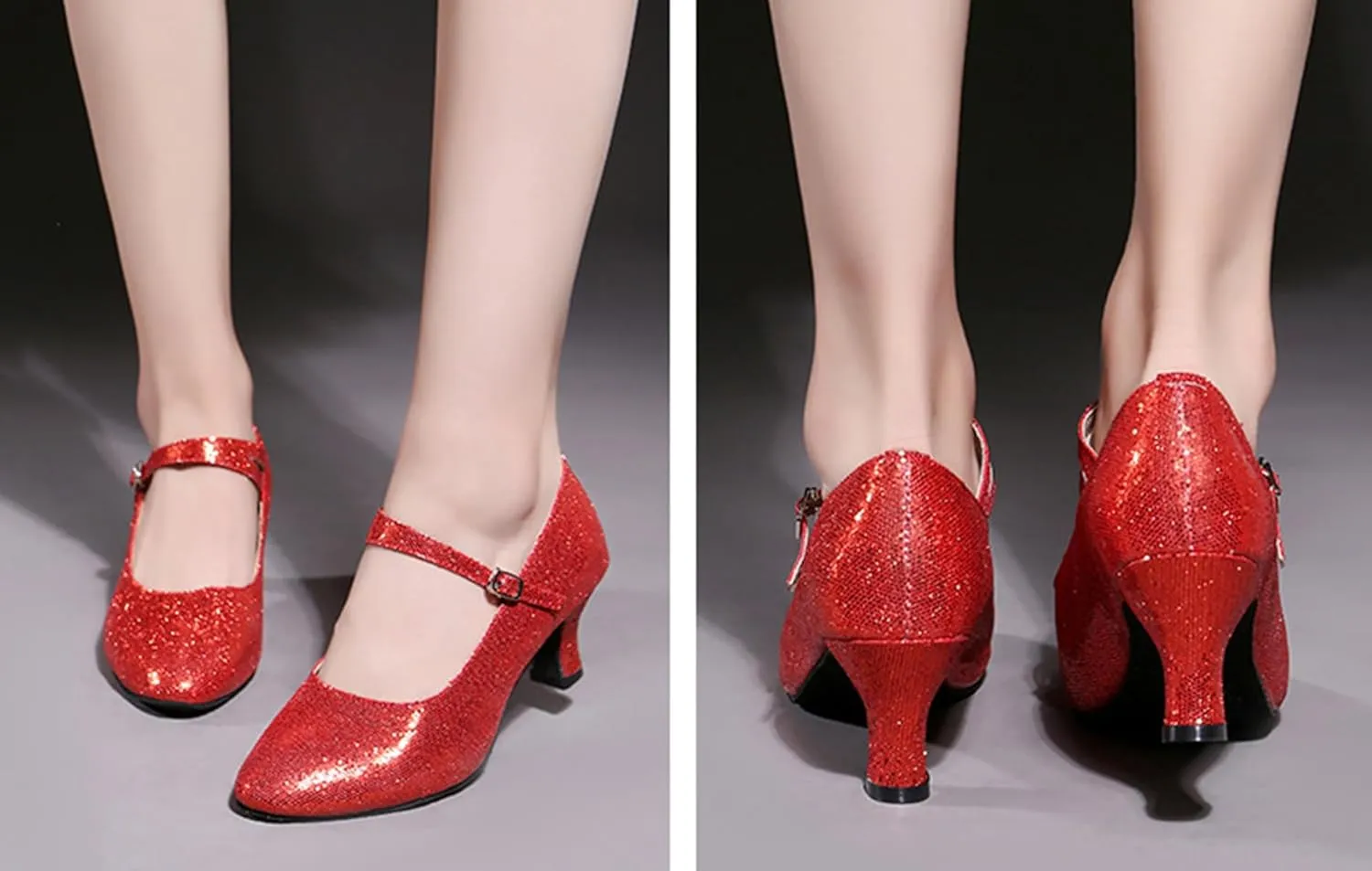 Women’s Ballroom Latin Dance Shoes, Glitter Leather Closed Toe Heels Shoes Cowhide Sole for Indoors