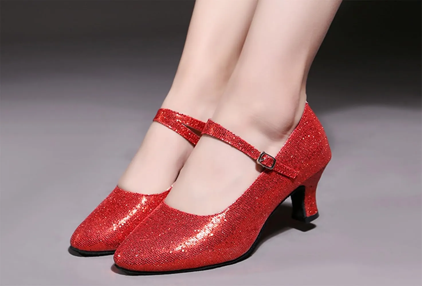 Women’s Ballroom Latin Dance Shoes, Glitter Leather Closed Toe Heels Shoes Cowhide Sole for Indoors