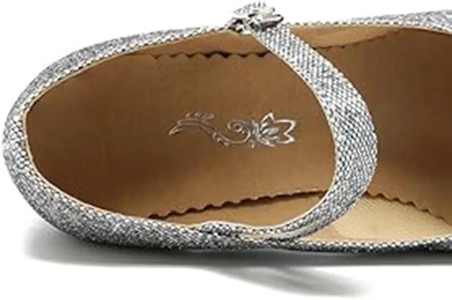 Women’s Ballroom Latin Dance Shoes, Glitter Leather Closed Toe Heels Shoes Cowhide Sole for Indoors