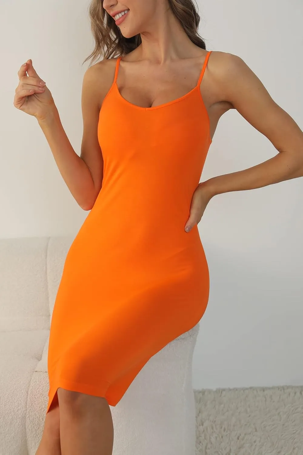 Women's Basic Adjustable Spaghetti Strap Cami Under Mini Slip Dress