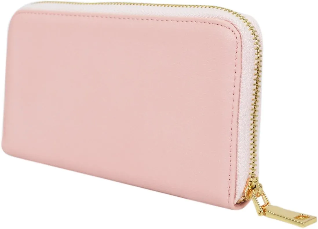 Women's Bow Front PU Leather Zip Around Wallet, Pink