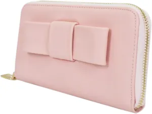 Women's Bow Front PU Leather Zip Around Wallet, Pink