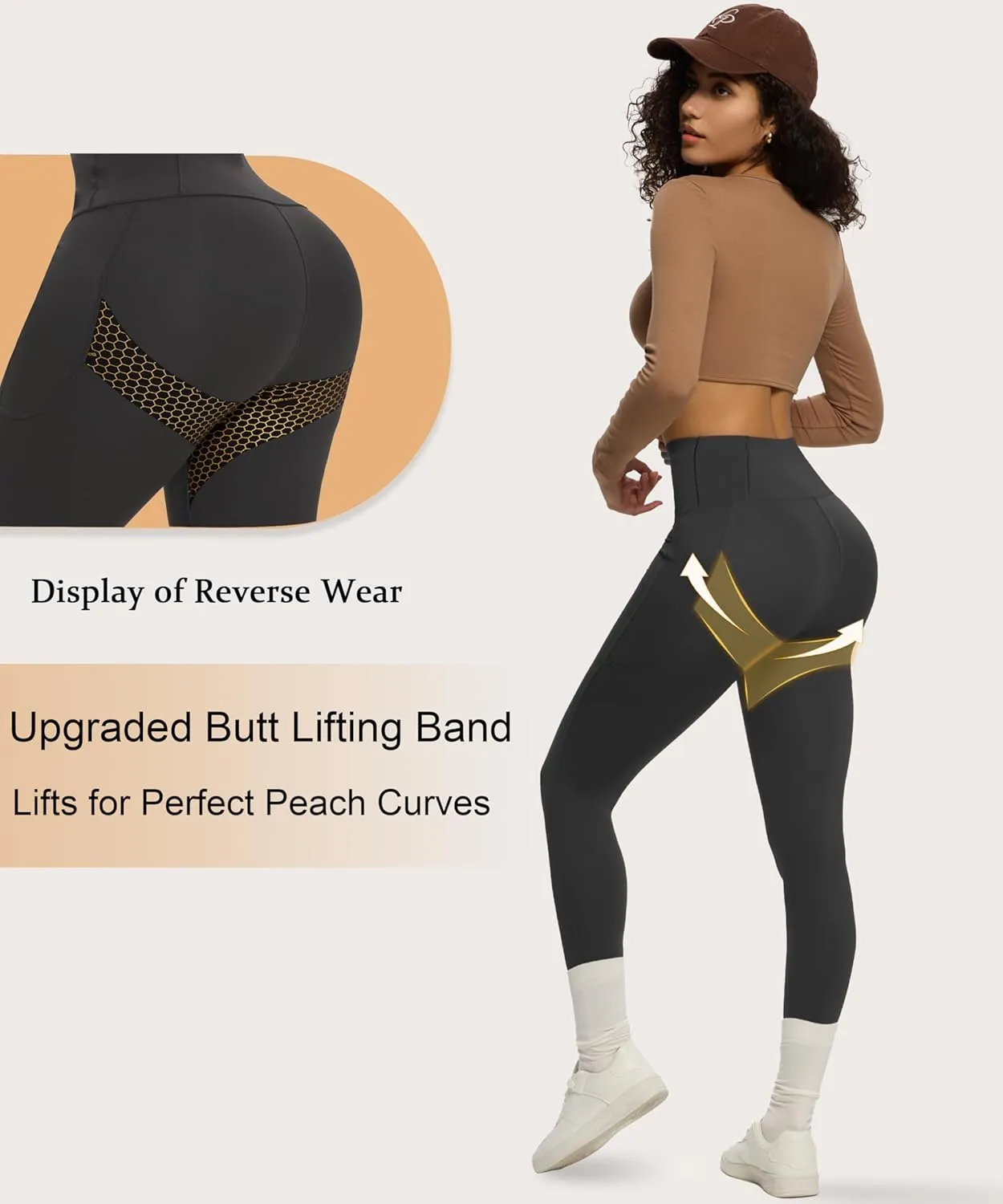 Women's Compression Leggings Butt Lifting Work Out Athletic Gym High Waist Tummy Control Stretchy with Pockets