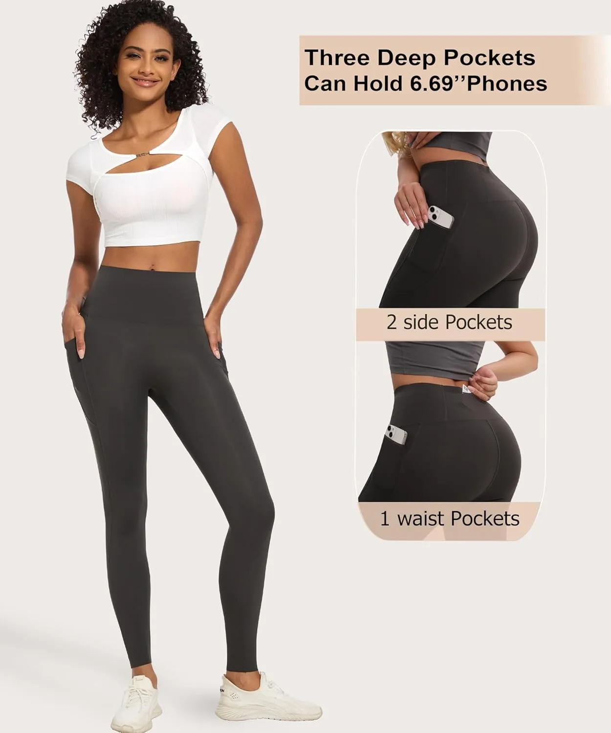 Women's Compression Leggings Butt Lifting Work Out Athletic Gym High Waist Tummy Control Stretchy with Pockets