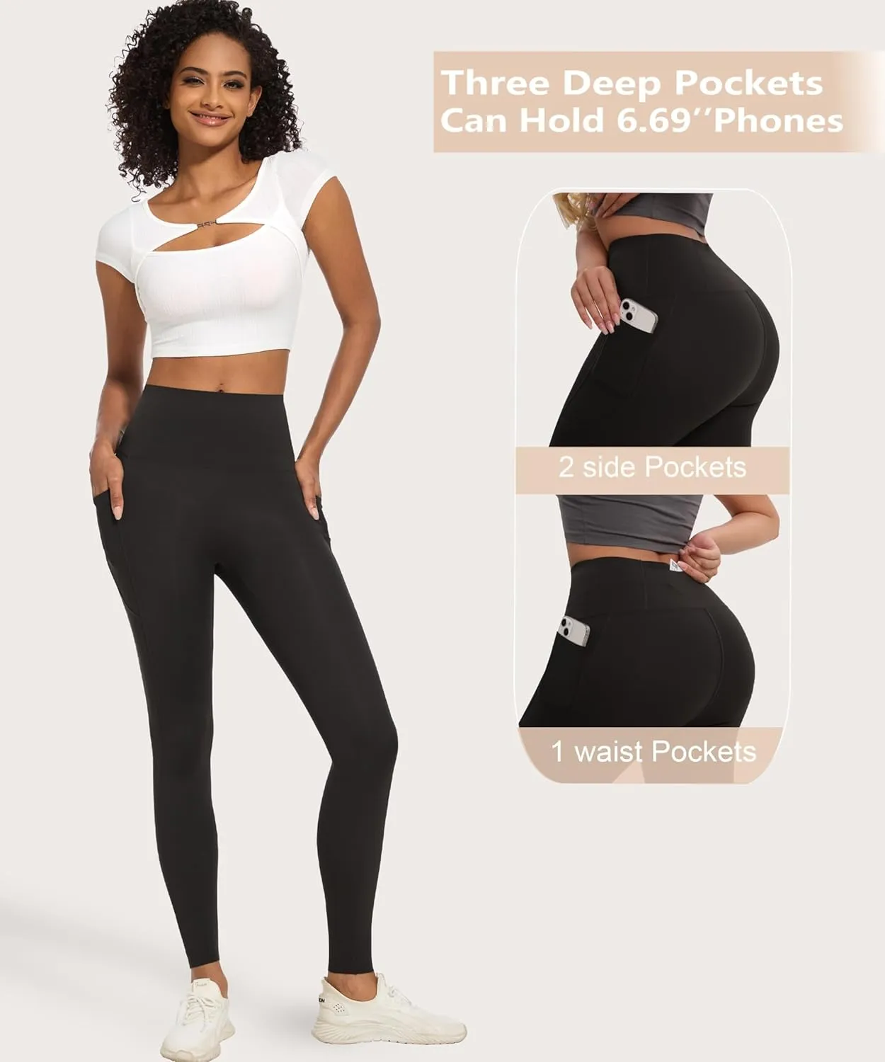 Women's Compression Leggings Butt Lifting Work Out Athletic Gym High Waist Tummy Control Stretchy with Pockets
