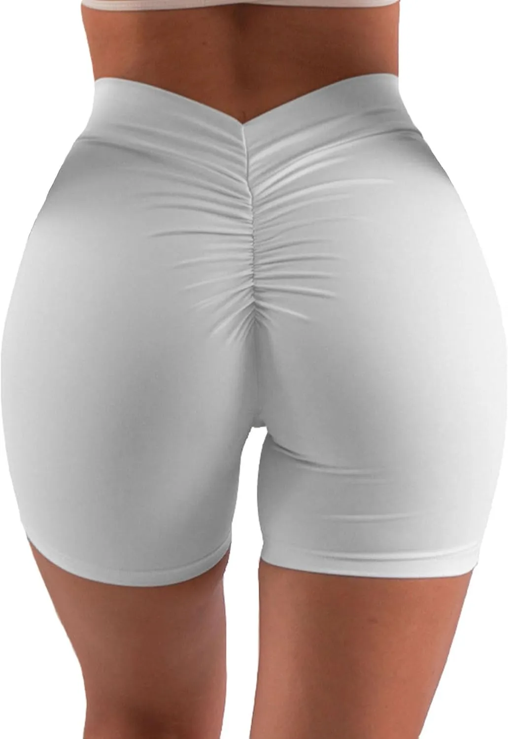 Women's High Waisted Workout Shorts - Butt Lifting Yoga Short Pants with V-Cut Back, 4-Way Stretch Gym Biker Shorts
