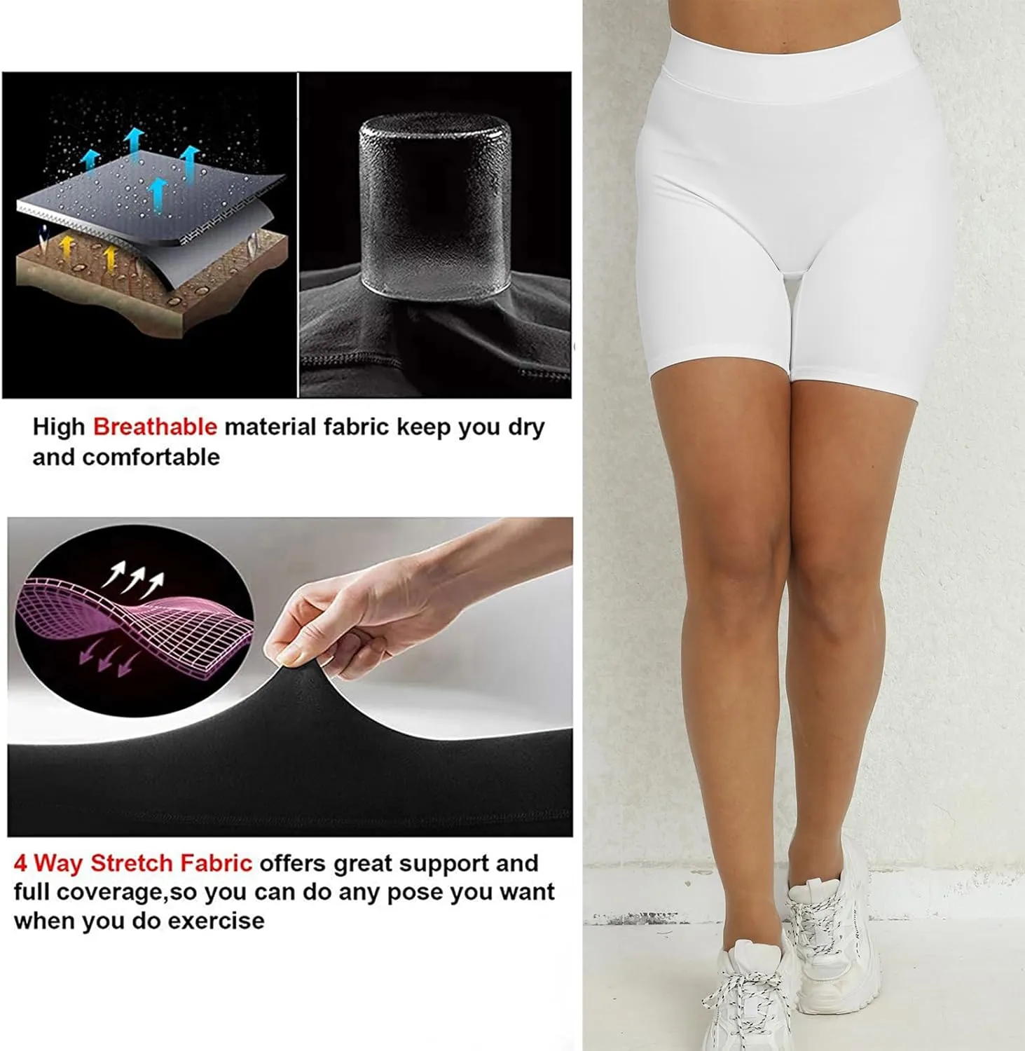 Women's High Waisted Workout Shorts - Butt Lifting Yoga Short Pants with V-Cut Back, 4-Way Stretch Gym Biker Shorts