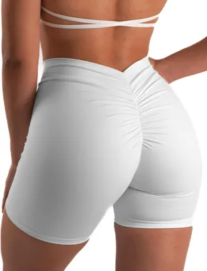 Women's High Waisted Workout Shorts - Butt Lifting Yoga Short Pants with V-Cut Back, 4-Way Stretch Gym Biker Shorts