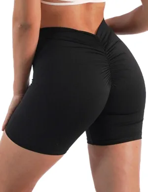 Women's High Waisted Workout Shorts - Butt Lifting Yoga Short Pants with V-Cut Back, 4-Way Stretch Gym Biker Shorts