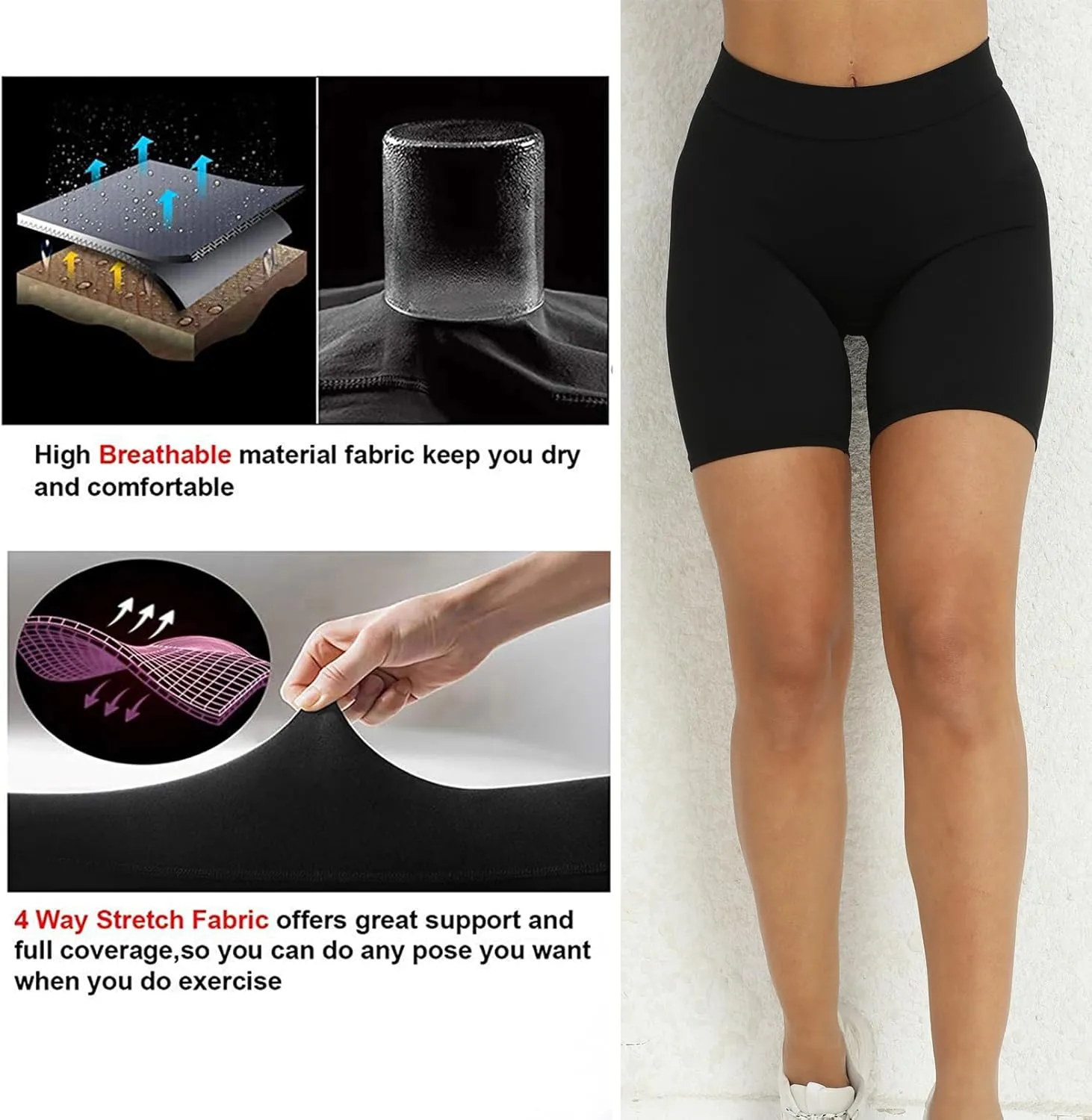 Women's High Waisted Workout Shorts - Butt Lifting Yoga Short Pants with V-Cut Back, 4-Way Stretch Gym Biker Shorts