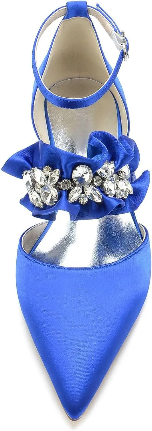 Women's Pointed Toe Satin Wedding Flats for Bride Comfortable Lace Bridal Shoes Formal Closed Toe Buckle Flats Ballet Flats