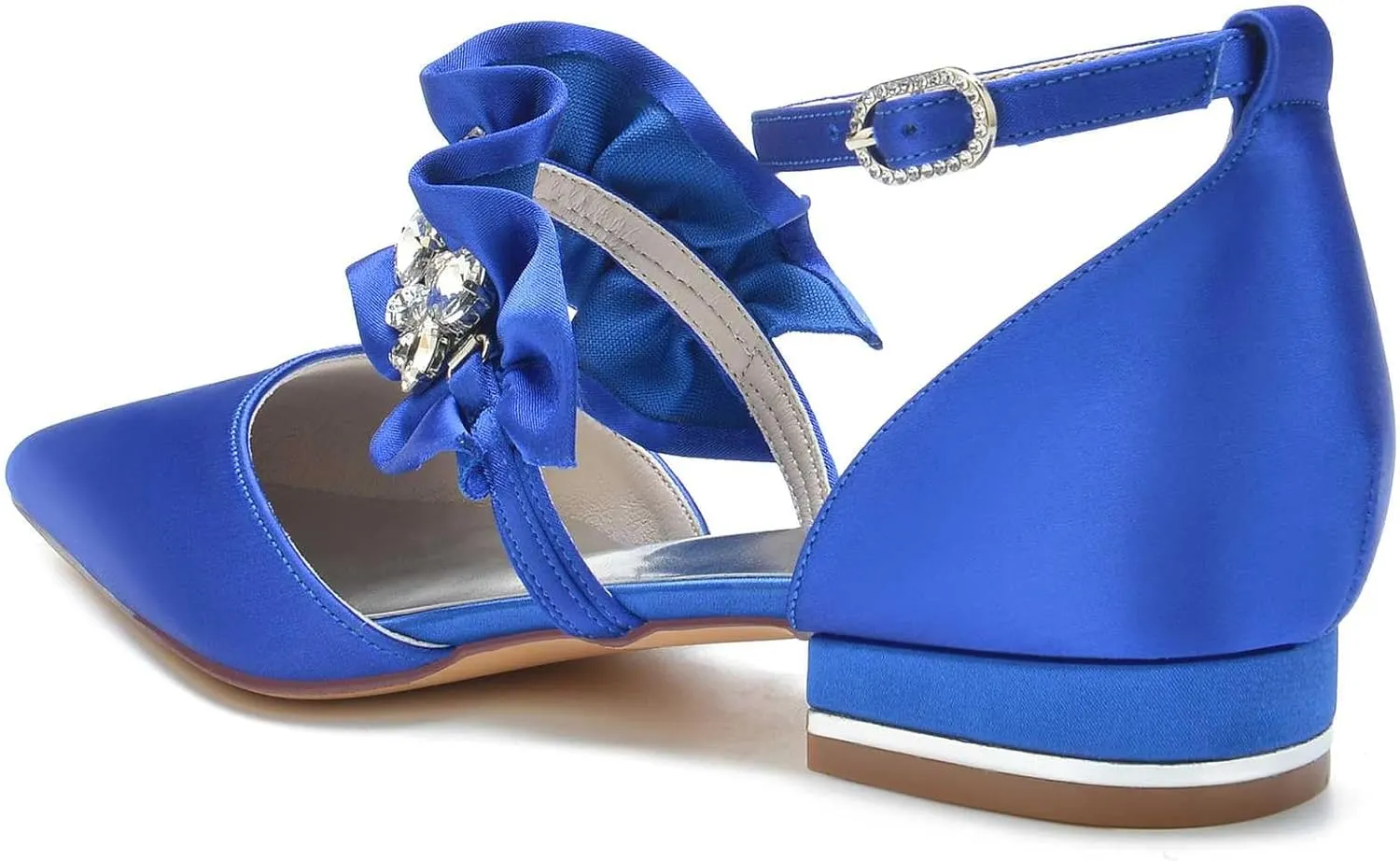Women's Pointed Toe Satin Wedding Flats for Bride Comfortable Lace Bridal Shoes Formal Closed Toe Buckle Flats Ballet Flats