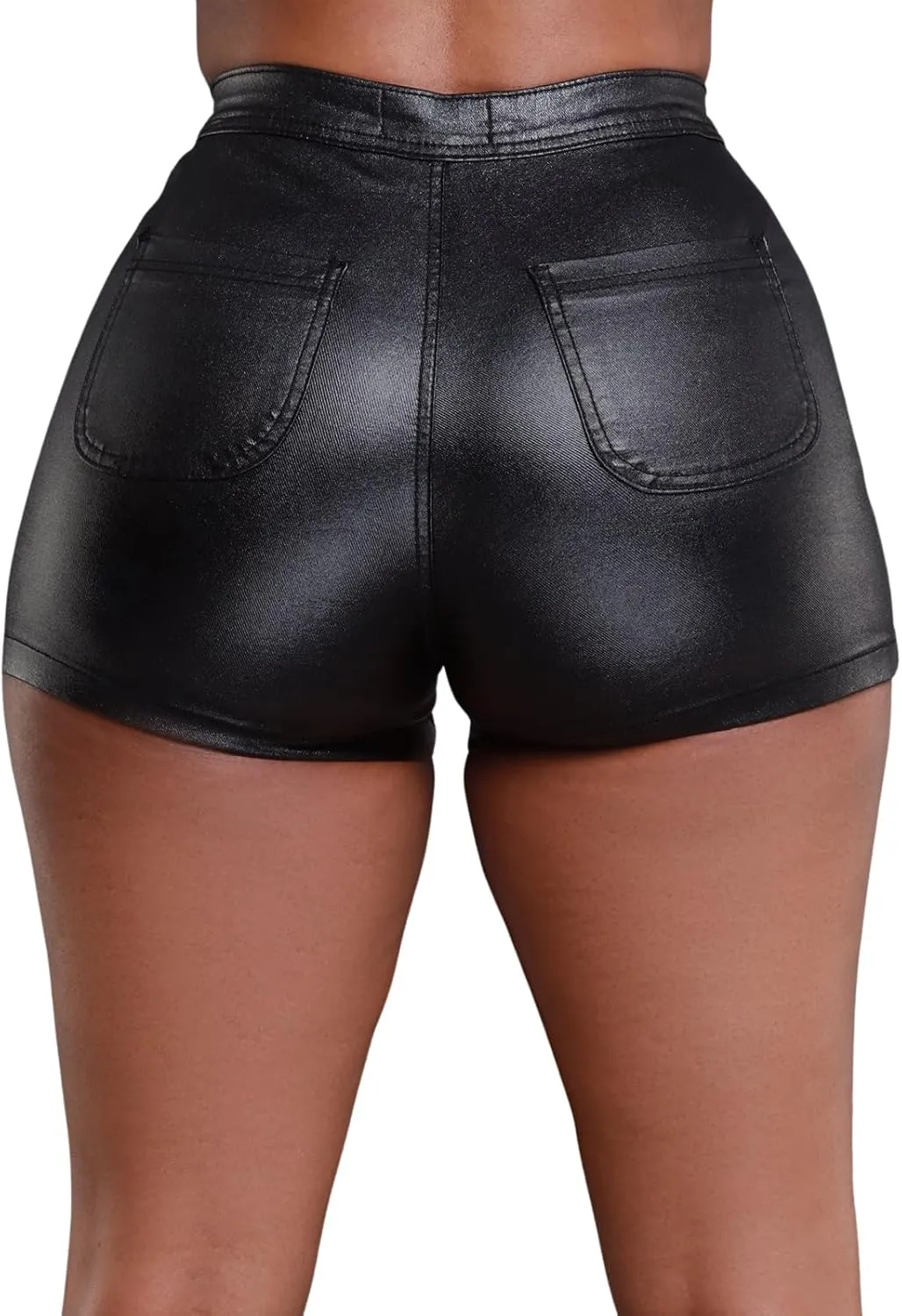 Women's PU Leather High Waisted Straight Leg Skinny Shorts Slim Faux Leather Stretch