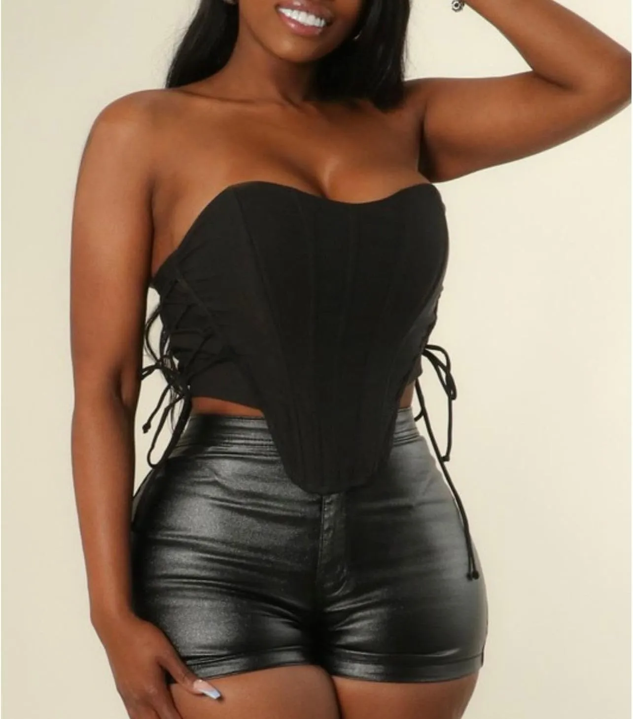 Women's PU Leather High Waisted Straight Leg Skinny Shorts Slim Faux Leather Stretch