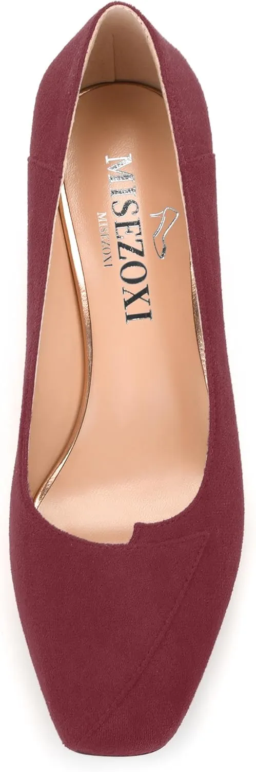 Womens Pumps, Low Chunky Block Heels for Women, Square Toe Womens Dress Shoes for Party and Office, Patent Dress Pumps