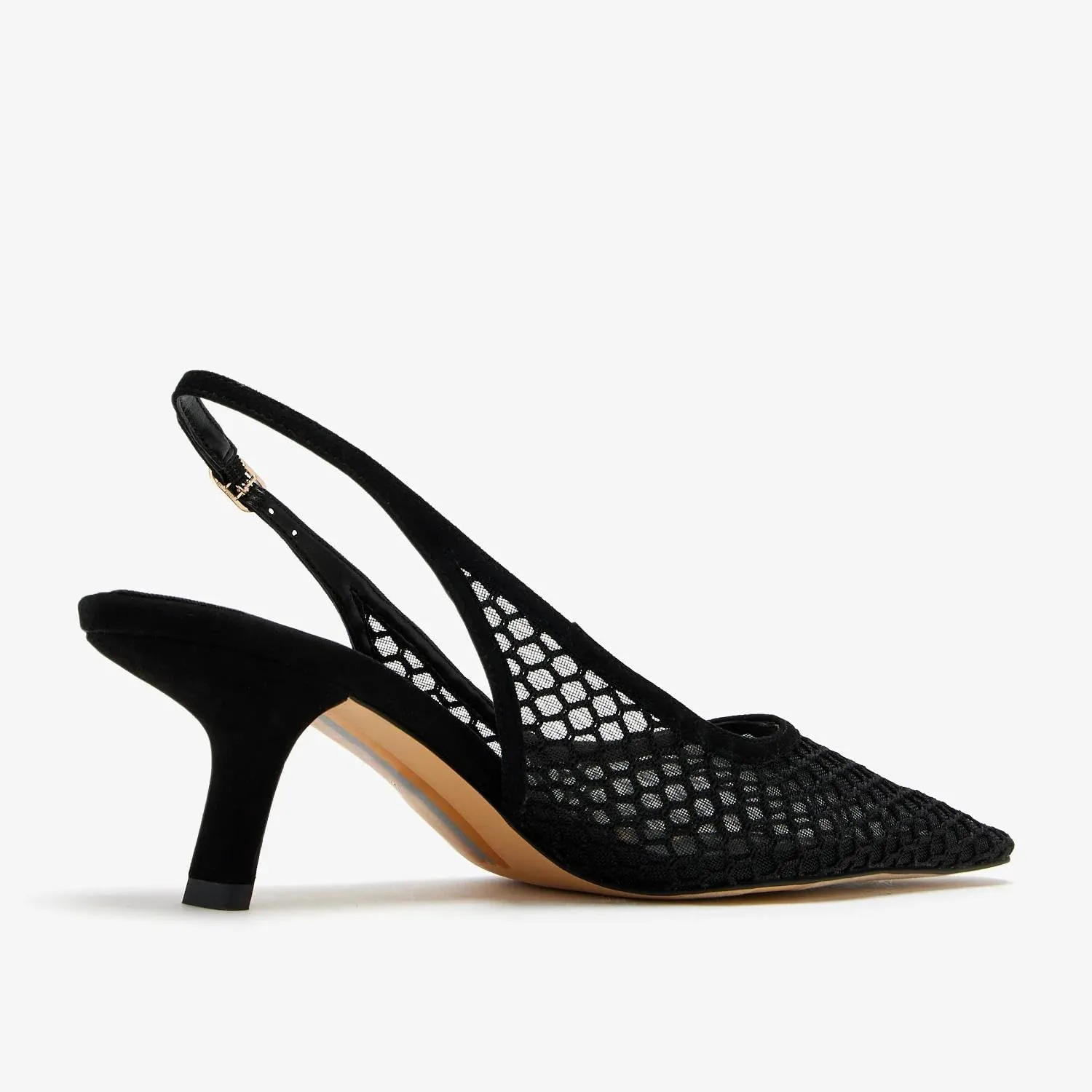 Women's Slingback Kitten Low Heels Mesh Pumps Closed Pointed Toe Dress Lace Shoes