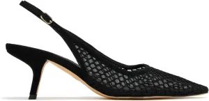 Women's Slingback Kitten Low Heels Mesh Pumps Closed Pointed Toe Dress Lace Shoes