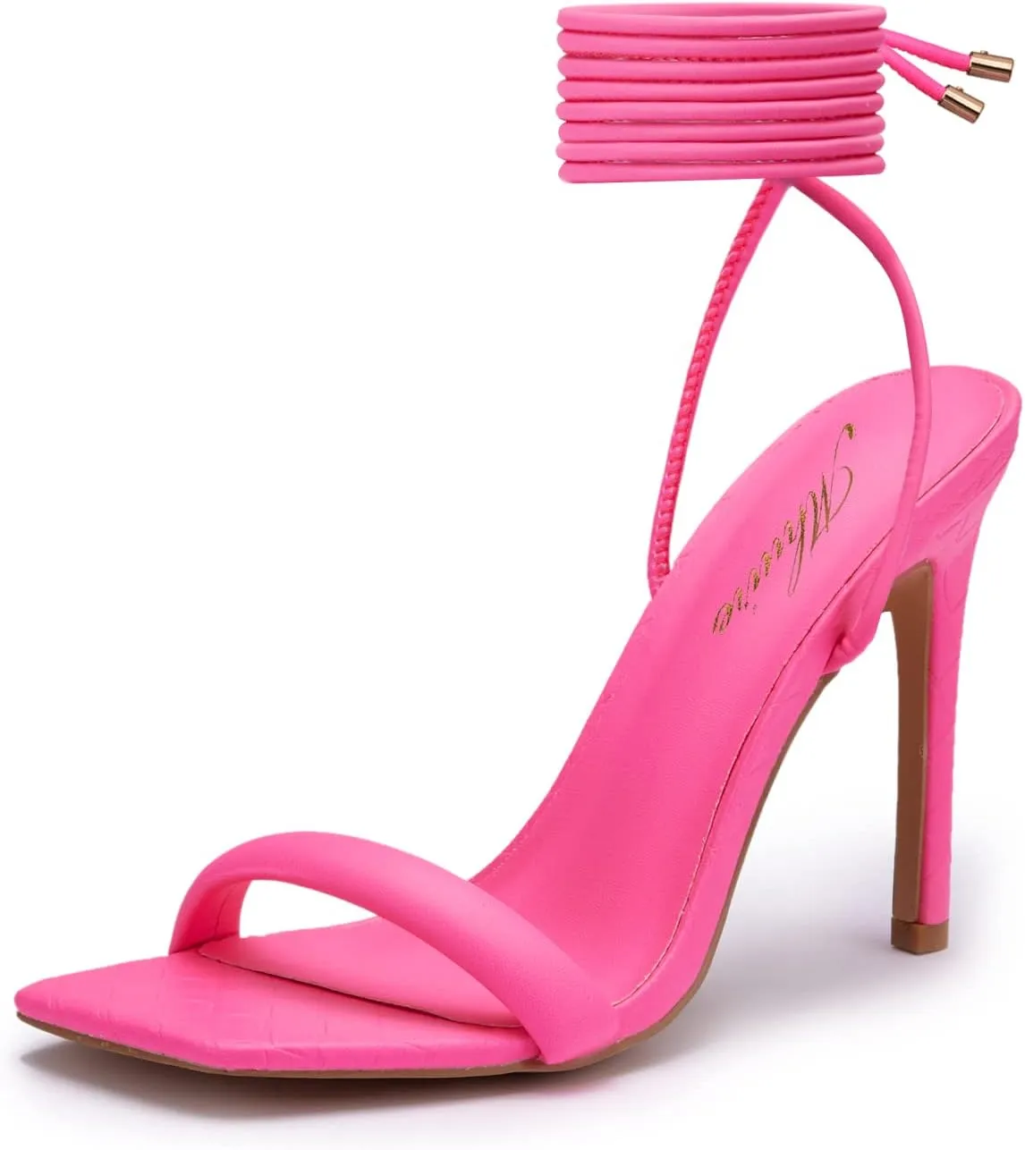 Women's Stiletto Lace up Heels Square Toe Strappy Heels Sandals Open Toe Party Wedding Shoes
