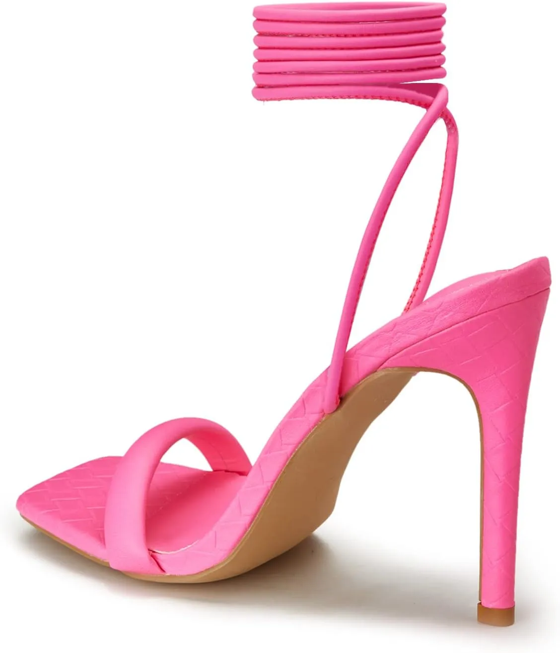 Women's Stiletto Lace up Heels Square Toe Strappy Heels Sandals Open Toe Party Wedding Shoes
