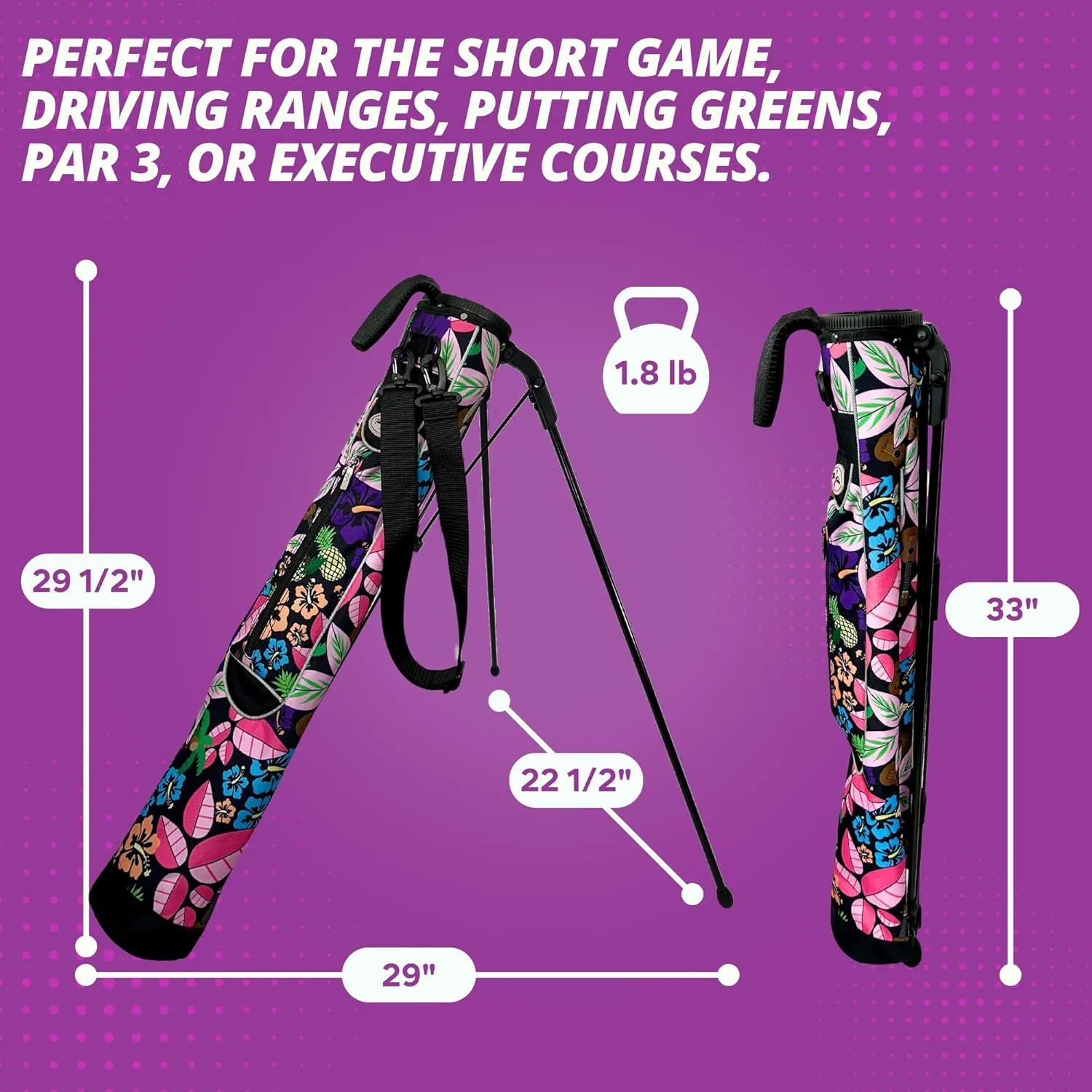 Women's Ultralight Sunday Golf Bag | Taboo Fashions Stand Bag | Range Bag, Par 3, Executive Course | Self Flexing Stand, Adjustable Strap (Floral)