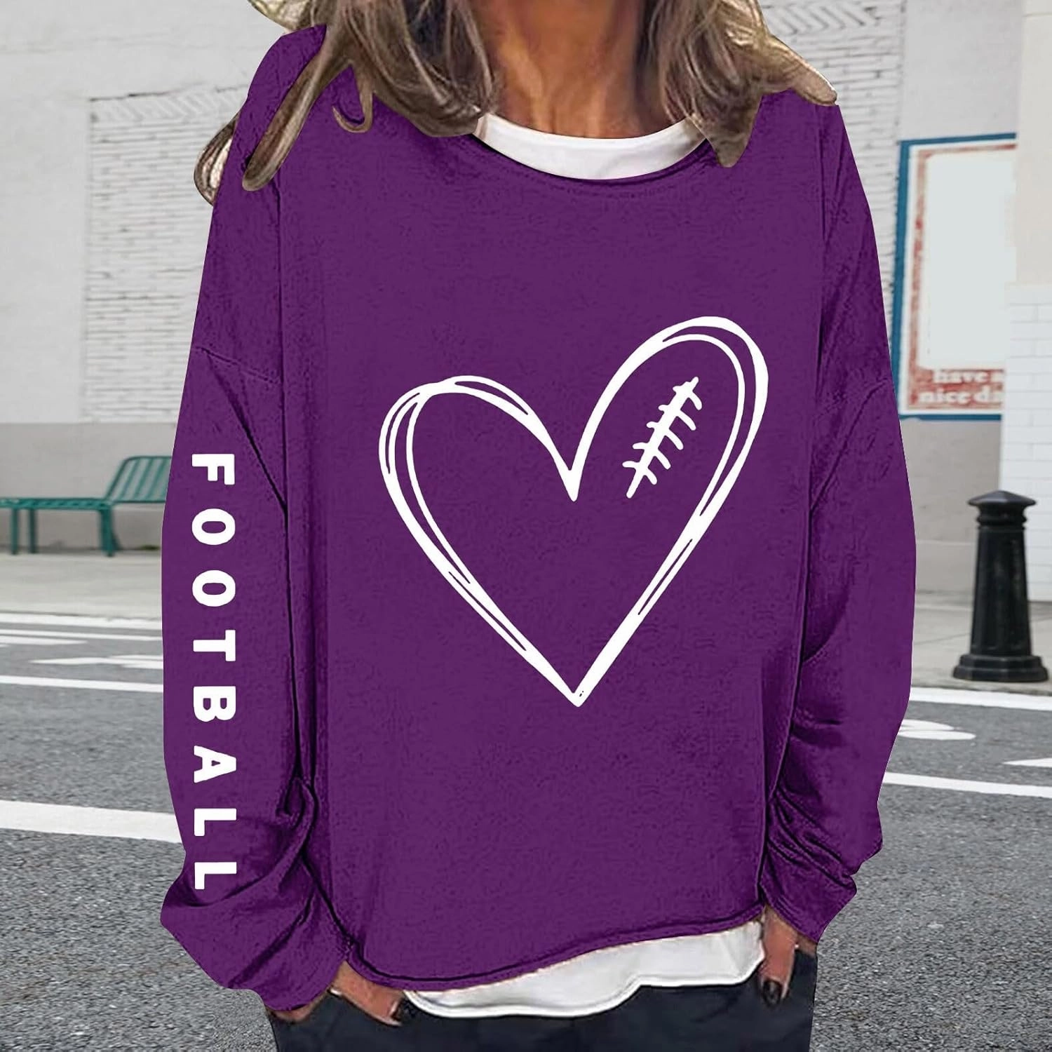 Womens Football Sequin Y2k Sweatshirt Lover Gift Loose Casual Long Sleeve Sweatshirt Tops Football Rugby Game Day