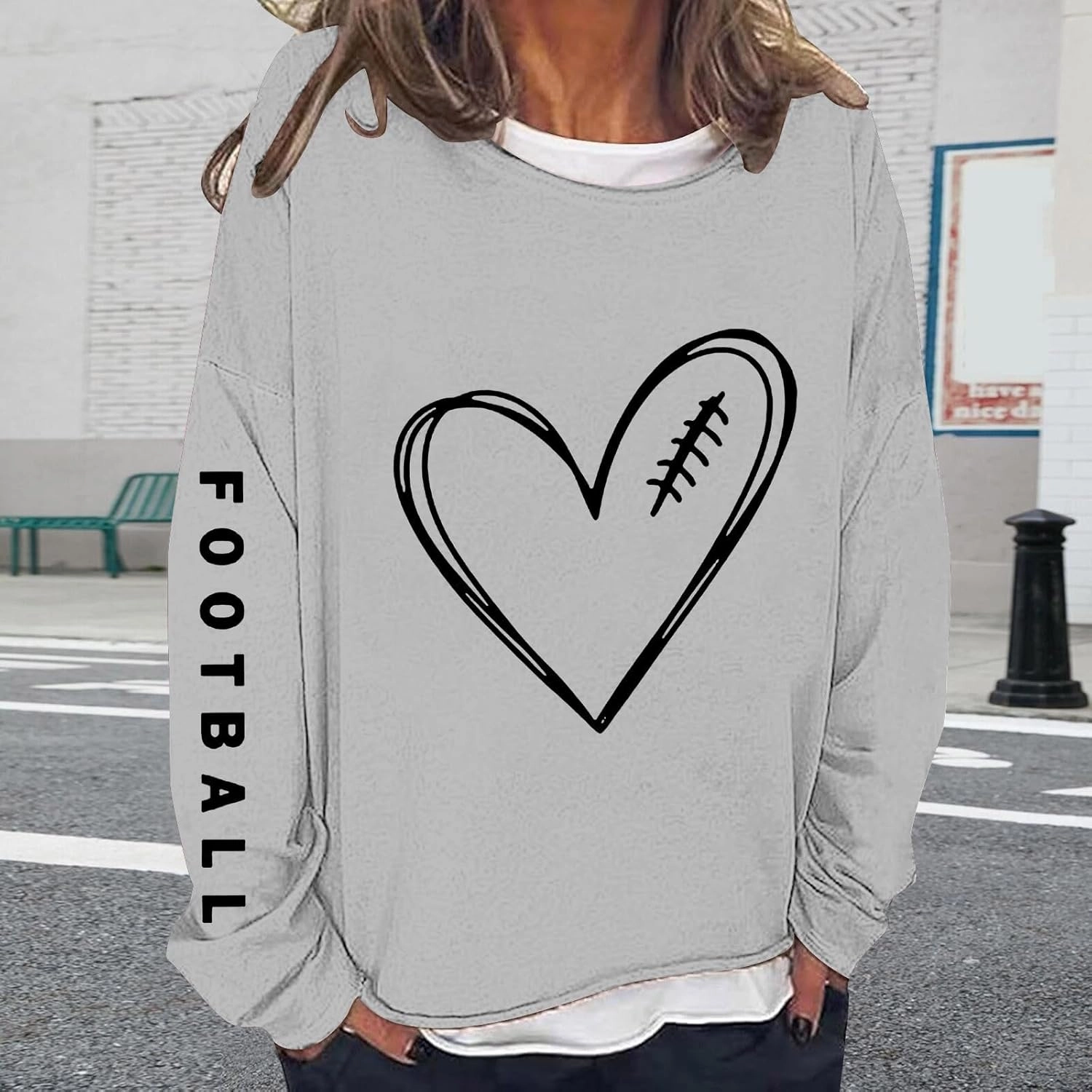 Womens Football Sequin Y2k Sweatshirt Lover Gift Loose Casual Long Sleeve Sweatshirt Tops Football Rugby Game Day