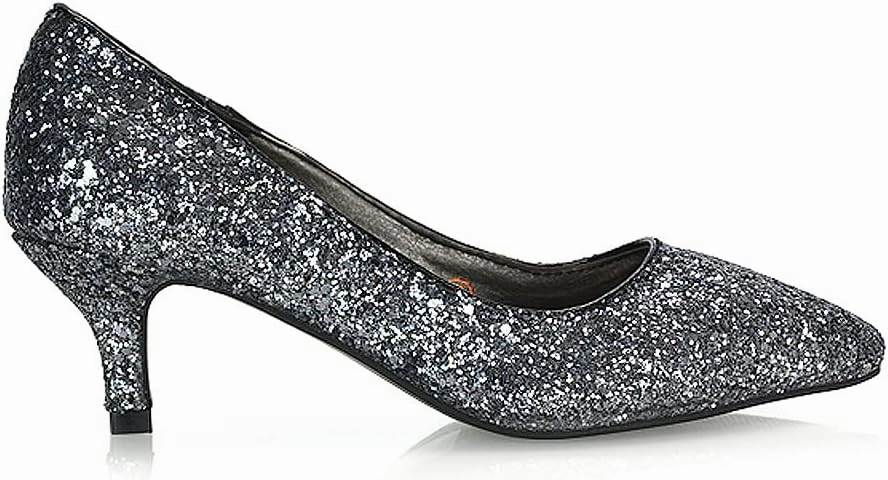 Womens Glitter Pointed Shoes Ladies Slip On Low Heel Party Courts Pumps Size 3-8
