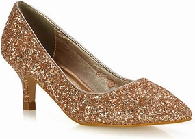 Womens Glitter Pointed Shoes Ladies Slip On Low Heel Party Courts Pumps Size 3-8