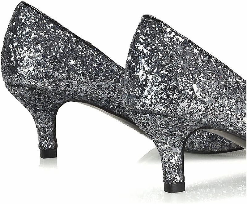 Womens Glitter Pointed Shoes Ladies Slip On Low Heel Party Courts Pumps Size 3-8