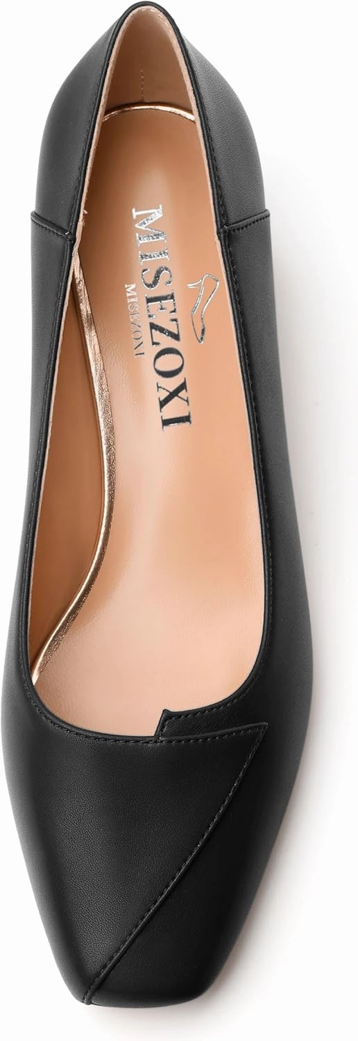 Womens Pumps, Low Chunky Block Heels for Women, Square Toe Womens Dress Shoes for Party and Office, Patent Dress Pumps