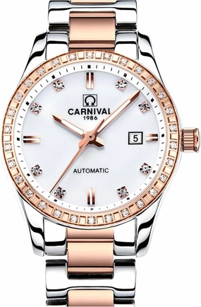 Womens Sapphire Automatic Mechanical Watch Rose Gold Stainless Steel Waterproof Watch