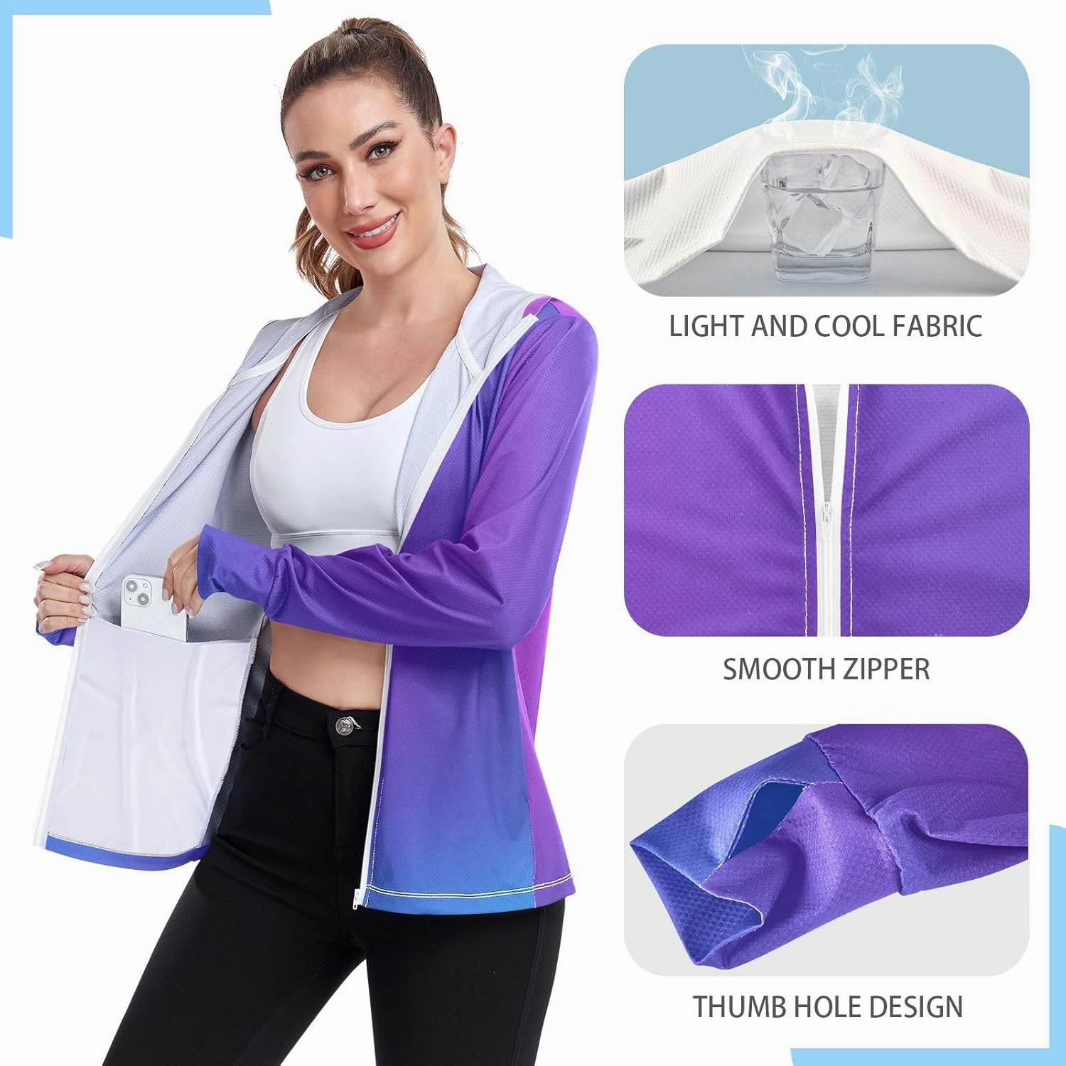 Womens Sun Protection Shirts Pink Green Glitter Athletic Jacket with Thumb Holes Womens SPF 50 Shirts Long Sleeve Lightweight