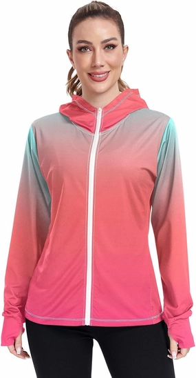 Womens Sun Protection Shirts Pink Green Glitter Athletic Jacket with Thumb Holes Womens SPF 50 Shirts Long Sleeve Lightweight