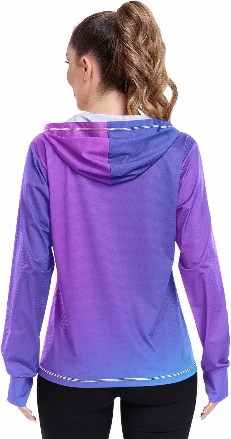 Womens Sun Protection Shirts Pink Green Glitter Athletic Jacket with Thumb Holes Womens SPF 50 Shirts Long Sleeve Lightweight