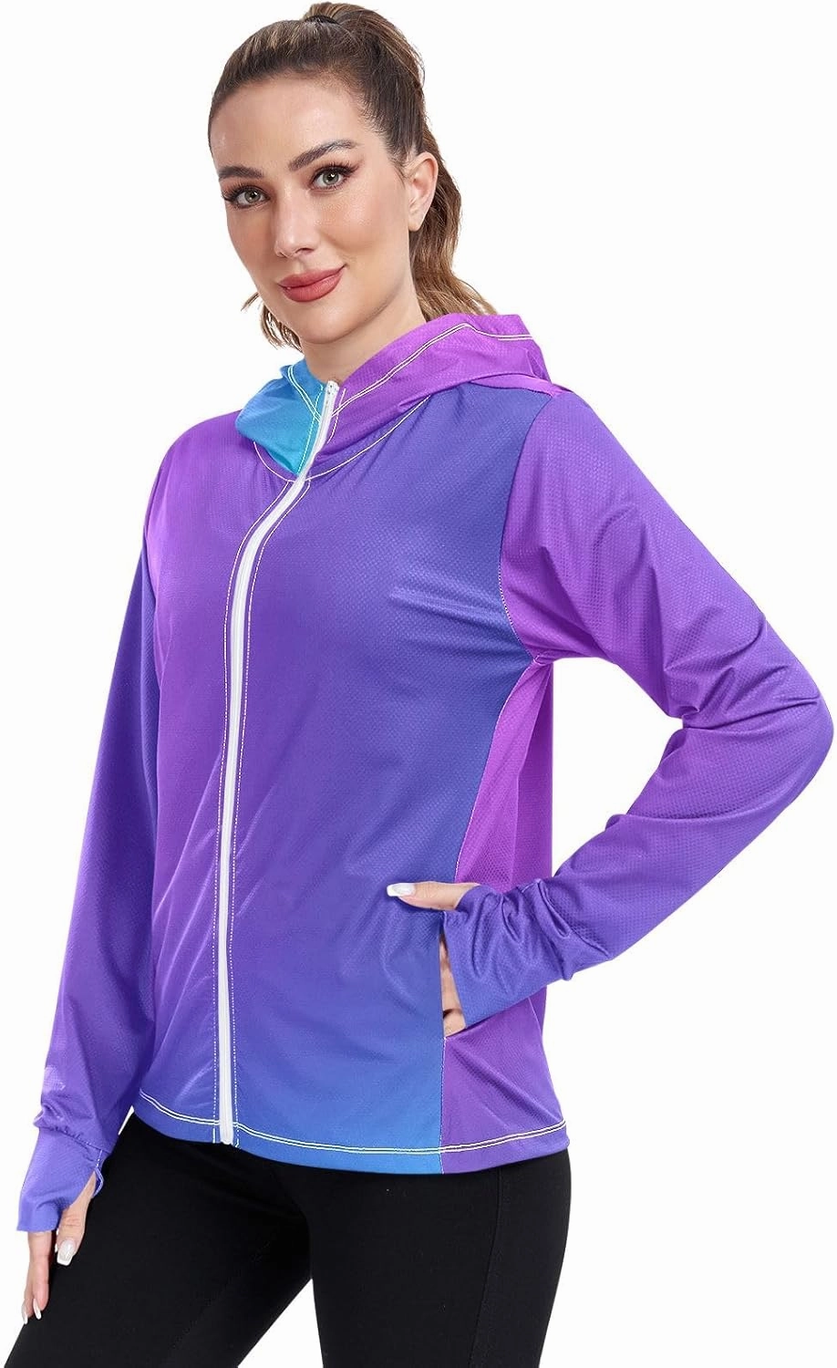 Womens Sun Protection Shirts Pink Green Glitter Athletic Jacket with Thumb Holes Womens SPF 50 Shirts Long Sleeve Lightweight