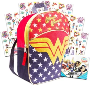 Wonder Woman Toddler Preschool Backpack Set - Bundle Includes Deluxe 11 Inch Wonder Woman Mini Backpack and Stickers (Wonder Woman School Supplies)
