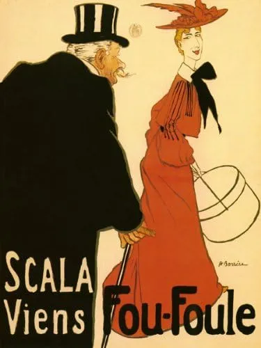 WONDERFULITEMS Scala Viens Fou FOULE RED Dress Woman Old Man Paris France 16" X 24" Image Size Vintage Poster REPRO