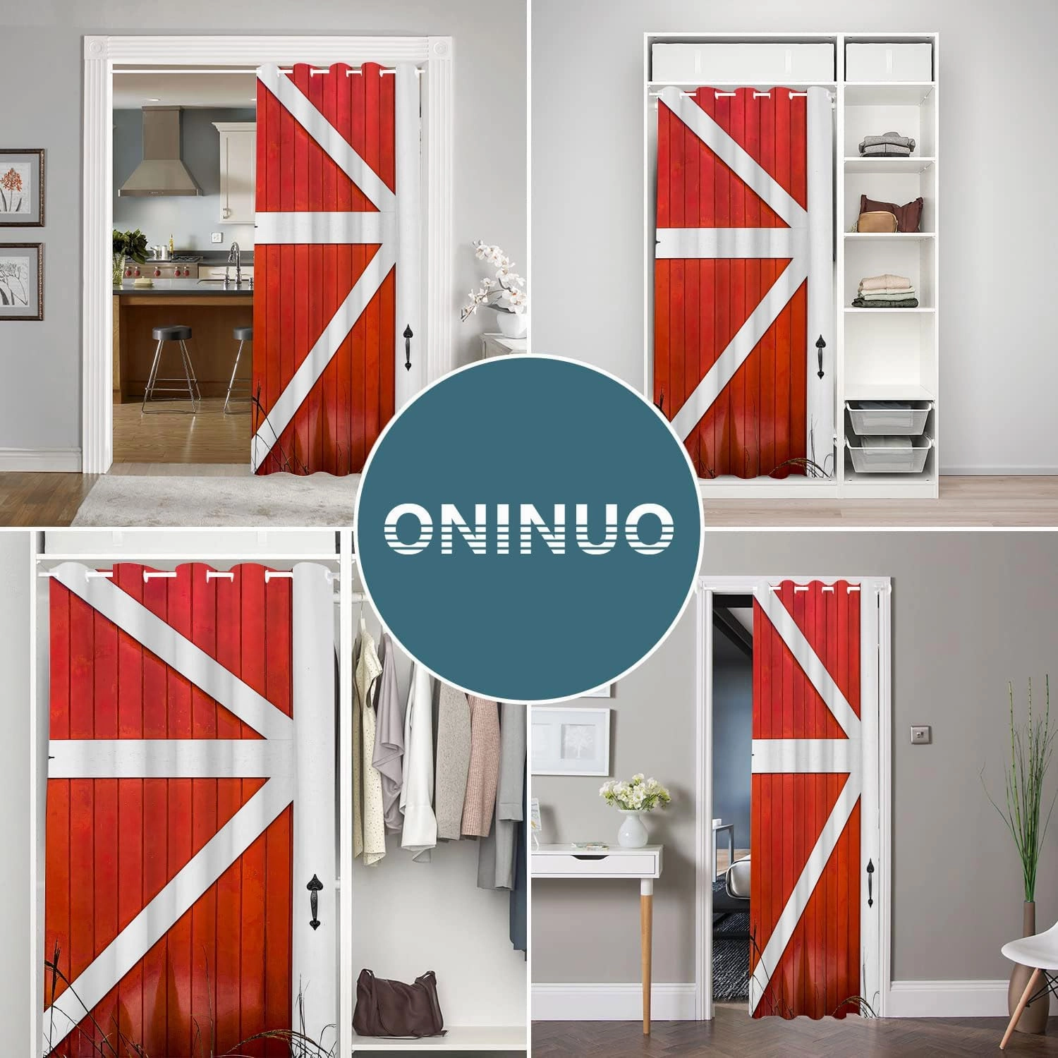 Wood Door Door Curtains for Doorways, Barn Rural Village Farm Antique Blackout Curtain for Kids Bedroom Closet, Grommet Thermal Insulated Privacy Door Drapes for Room Divider, 34" W x 80" L