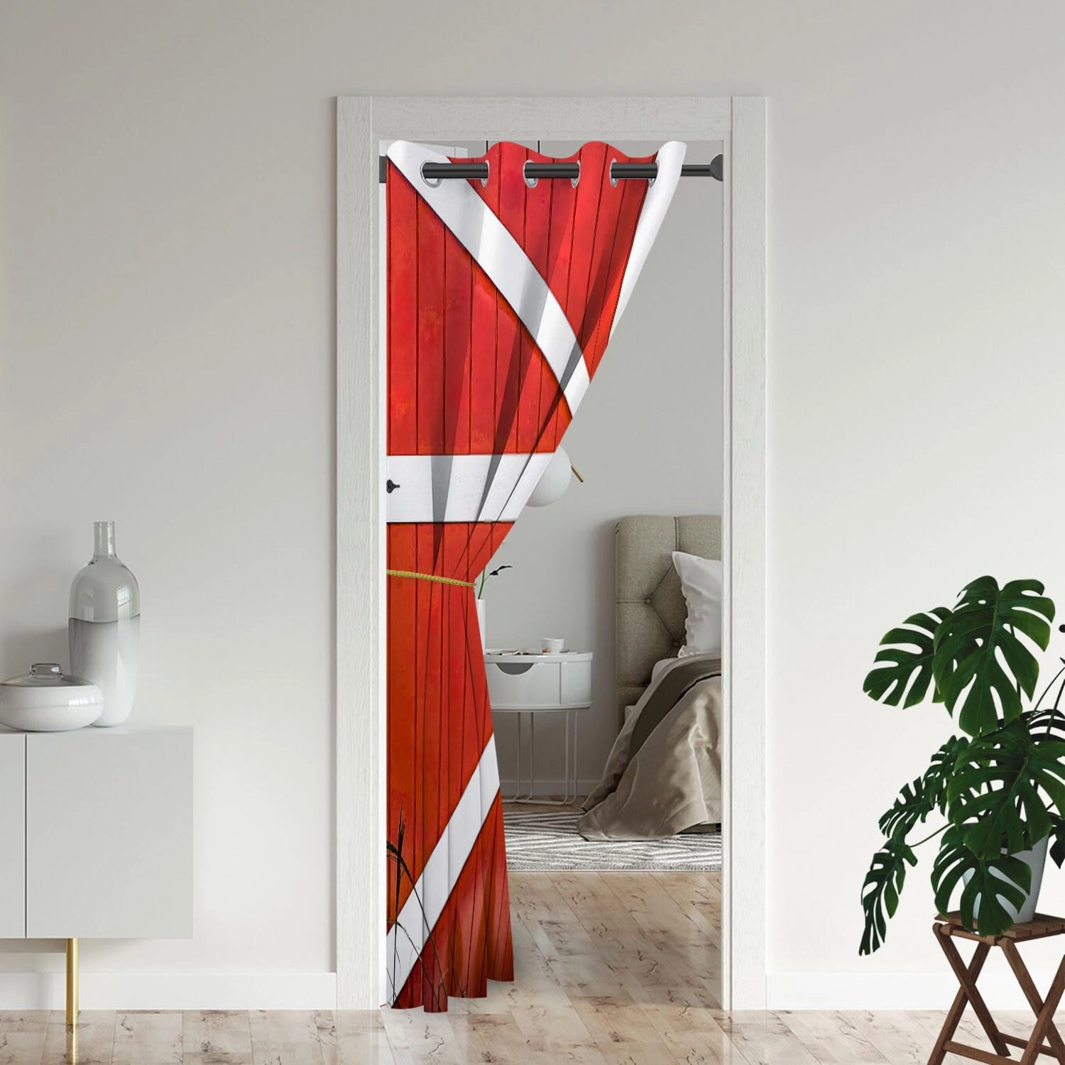 Wood Door Door Curtains for Doorways, Barn Rural Village Farm Antique Blackout Curtain for Kids Bedroom Closet, Grommet Thermal Insulated Privacy Door Drapes for Room Divider, 34" W x 80" L