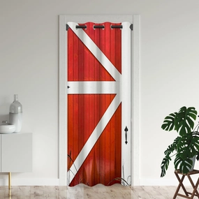 Wood Door Door Curtains for Doorways, Barn Rural Village Farm Antique Blackout Curtain for Kids Bedroom Closet, Grommet Thermal Insulated Privacy Door Drapes for Room Divider, 34" W x 80" L