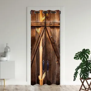 Wooden Barn Doors Door Curtains for Doorways, Rustic Farmhouse Wood Rural Blackout Curtain for Kids Bedroom Closet, Grommet Thermal Insulated Privacy Door Drapes for Room Divider, 34"W x 80"L