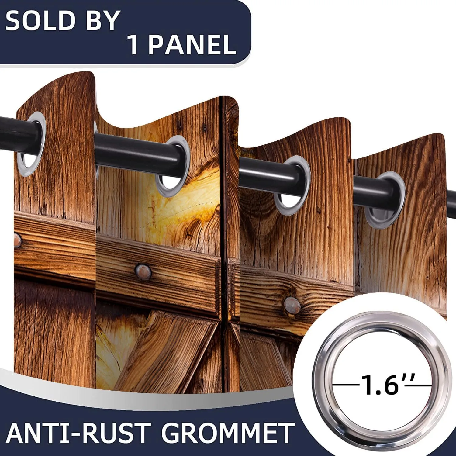 Wooden Barn Doors Door Curtains for Doorways, Rustic Farmhouse Wood Rural Blackout Curtain for Kids Bedroom Closet, Grommet Thermal Insulated Privacy Door Drapes for Room Divider, 34"W x 80"L