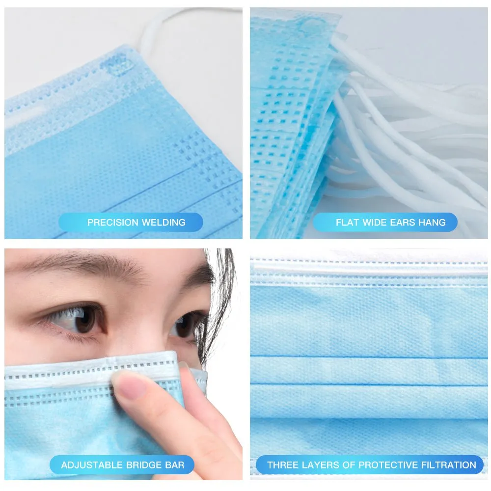 Woowooh Disposable 3-Ply Face Mask Antiviral Medical Surgical Mask with Earloop Polypropylene Masks for Personal Health