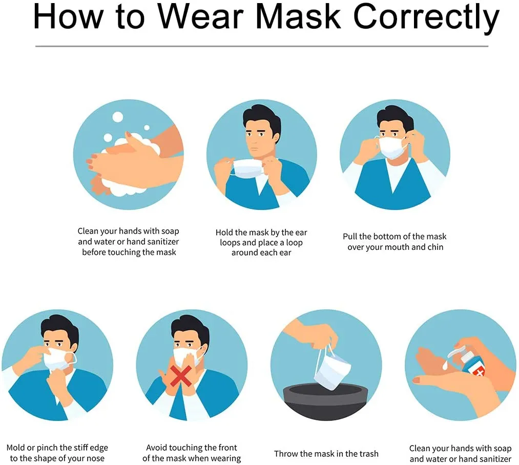 Woowooh Disposable 3-Ply Face Mask Antiviral Medical Surgical Mask with Earloop Polypropylene Masks for Personal Health