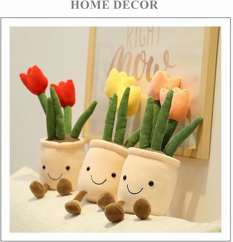WUZHOU Tulip Plush Toy, 13.7" Flower Pot Stuffed Plushie Pillow Decoration, Soft Fluffy Toy Succulent Plants Friend Throw Pillow, Multicolor (Pink-Tulip)