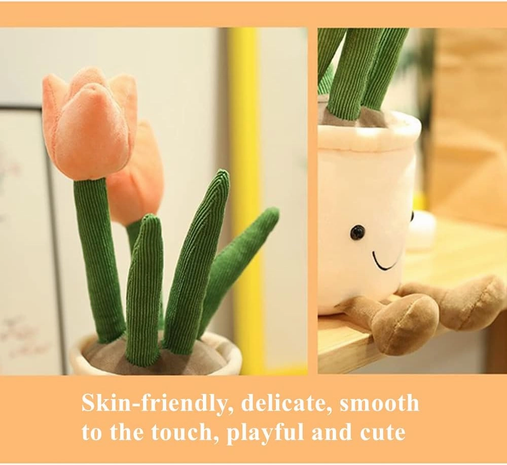 WUZHOU Tulip Plush Toy, 13.7" Flower Pot Stuffed Plushie Pillow Decoration, Soft Fluffy Toy Succulent Plants Friend Throw Pillow, Multicolor (Pink-Tulip)