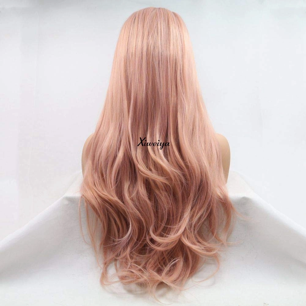 xiweiya Peach Color Ombre Wigs Long Body Wave 13x3 Lace Wigs Synthetic Pink Lace Front Wigs For Women 180% Density Hair Heat Resistant Fiber Hair-Replacement Wigs 26inch